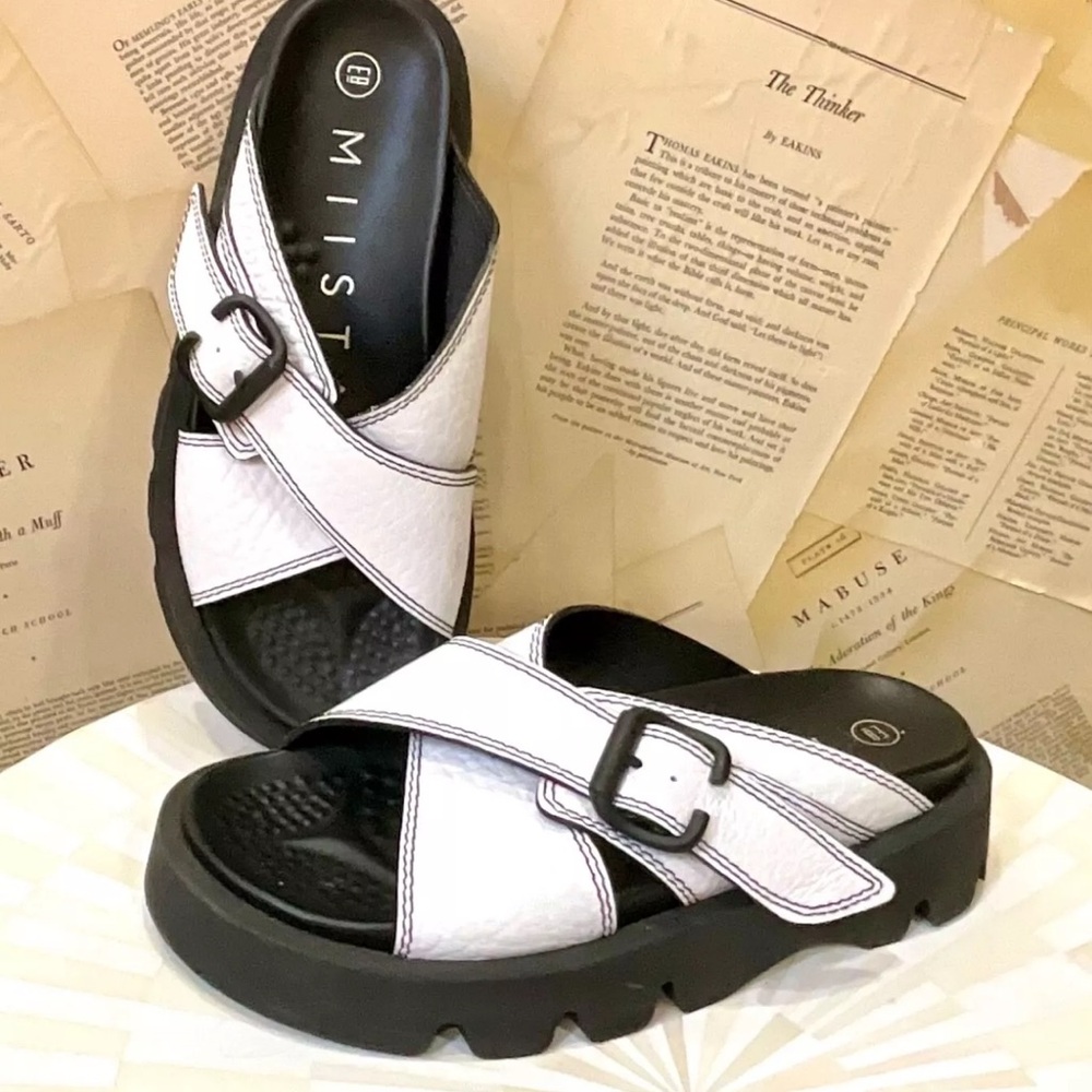 Miista White and Black Sandals